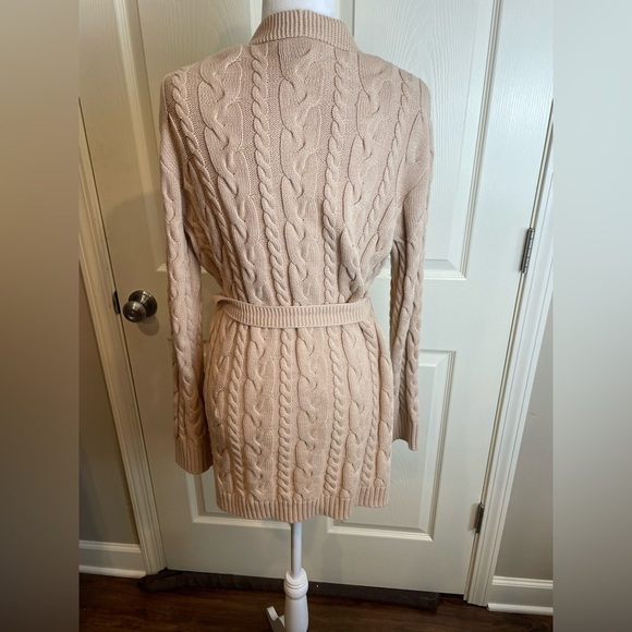 Evereve Juliette Wrap Cable Knit Belted Cardigan Sweater - Tan Small - Picture 3 of 10